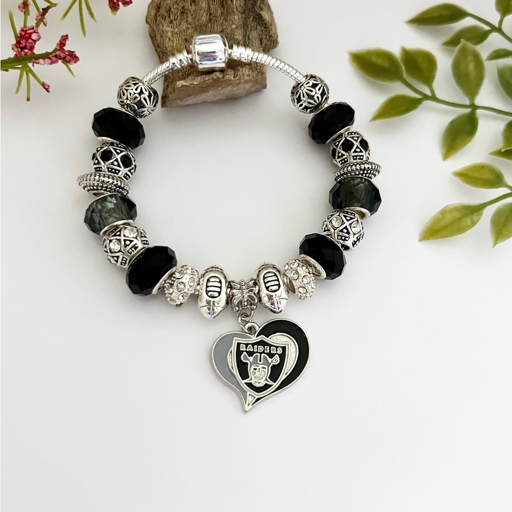 Raiders NFL 925 Sterling Silver Charm Bracelet NEW